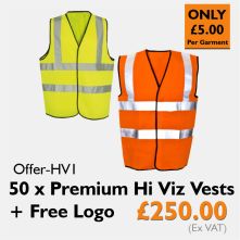50 x Premium Hi Viz Vests + Free Logo
