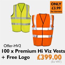 100 x Premium Hi Viz Vests + Free Logo